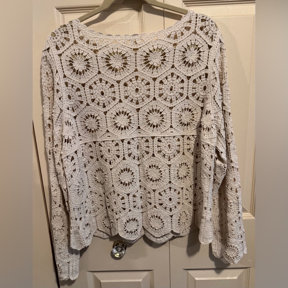 Crochet Lace Long-Sleeve Top - Ivory - Picture 3 of 4